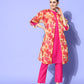 InWeave Women's Red Mustard Chintz Long Organza Cape - Swadesiicart