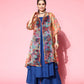 InWeave Ink Blue Strappy Set With Green Floral Long Organza Cape - Swadesiicart