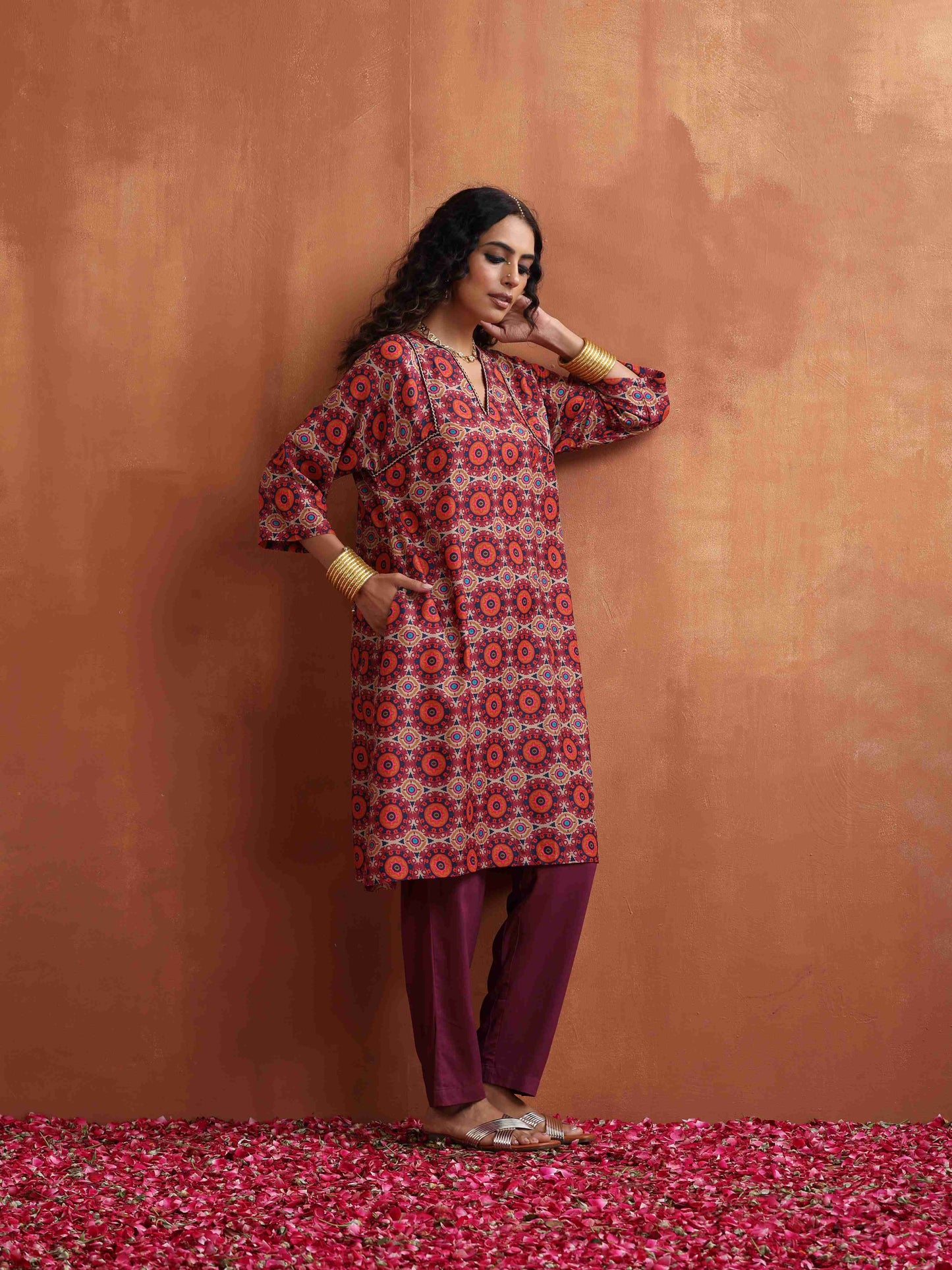 trueBrowns Beige Mandala Print Kurta Co-ord Set - Swadesiicart