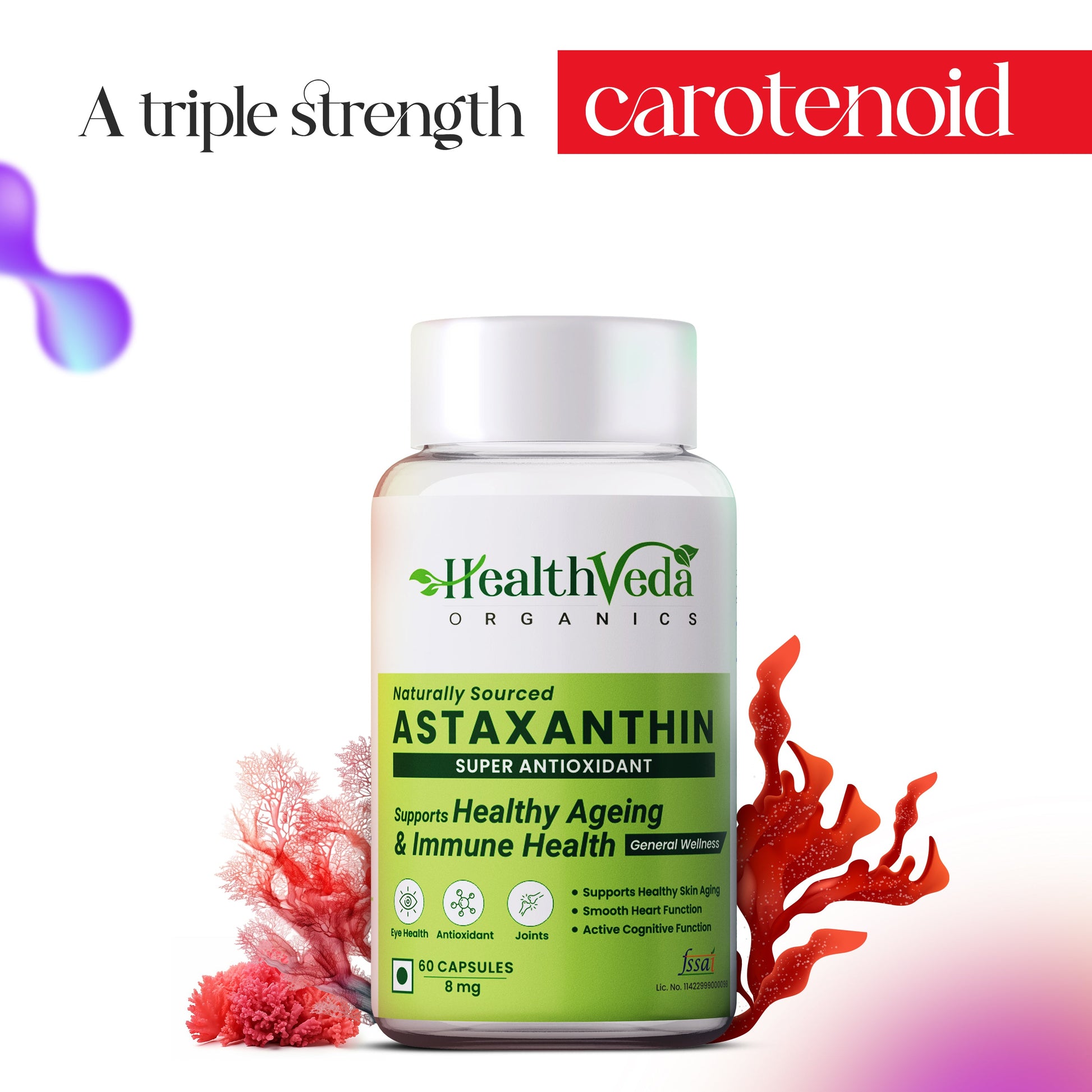 Health Veda Organics Plant Based Astaxanthin 8mg Capsules | Swadesiicart