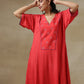trueBrowns Red Bandhani Printed Silk Long Kurta Pant Set | Swadesiicart