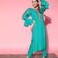 InWeave Women's Aqua Organza Sleeve Gota Work Kurta Set - Swadesiicart