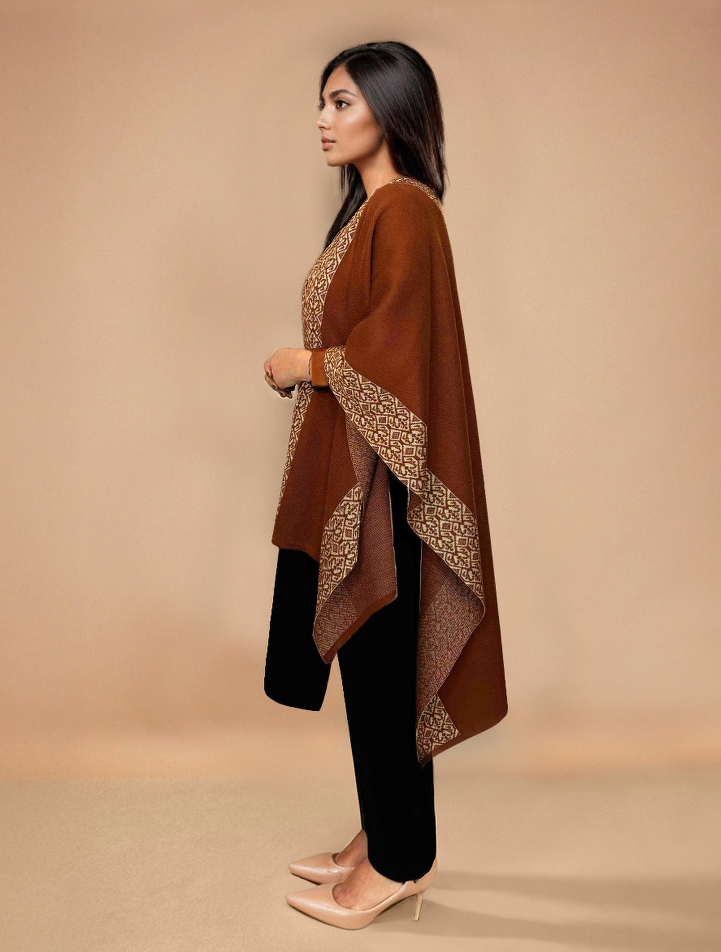 trueBrowns Brown Woollen Kaftan Cape | Swadesiicart