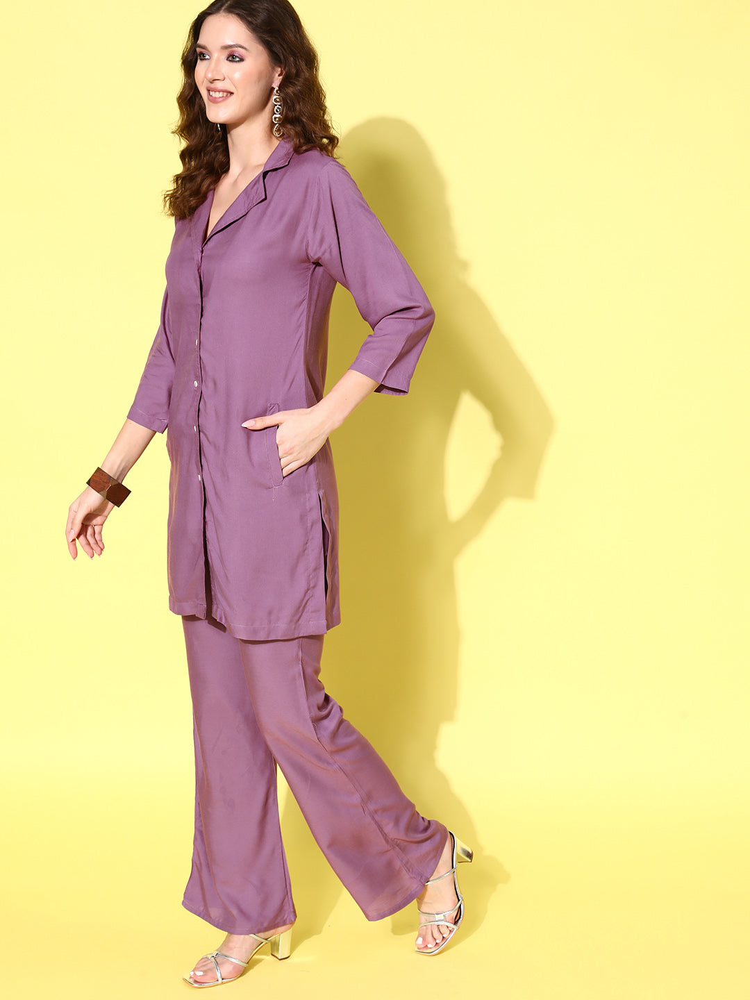 InWeave Women's Mauve Blazer Kurta Naroow Pant Coord Set - Swadesiicart
