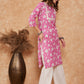 InWeave Women's Pink White Floral Square Lace Work Straight Kurta - Swadesiicart
