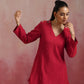 trueBrowns Red Cotton Dobby Kurta Co-ord set - Swadesiicart