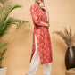 InWeave Women's Rust Paisley Print Gota Straight Kurta - Swadesiicart