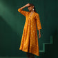 trueBrowns Mustard Geometric Floral Viscose Silk Front Gathered Kurta Pant Set | Swadesiicart