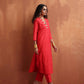 trueBrowns Red Print A-line Kurta Set | Swadesiicart