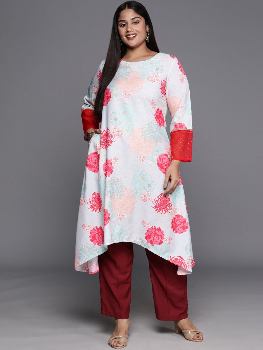 Ahalyaa Plus Size Floral Printed Floral Crepe Kurta | Swadesiicart