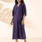 trueBrowns Purple Cotton Dobby Slit Dress | Swadesiicart