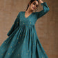 trueBrowns Deep Sea Gold Cotton Kalidar Kurta Set | Swadesiicart