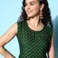 InWeave Women's Forest Green Gold Print Tiered Sharara Set - Swadesiicart
