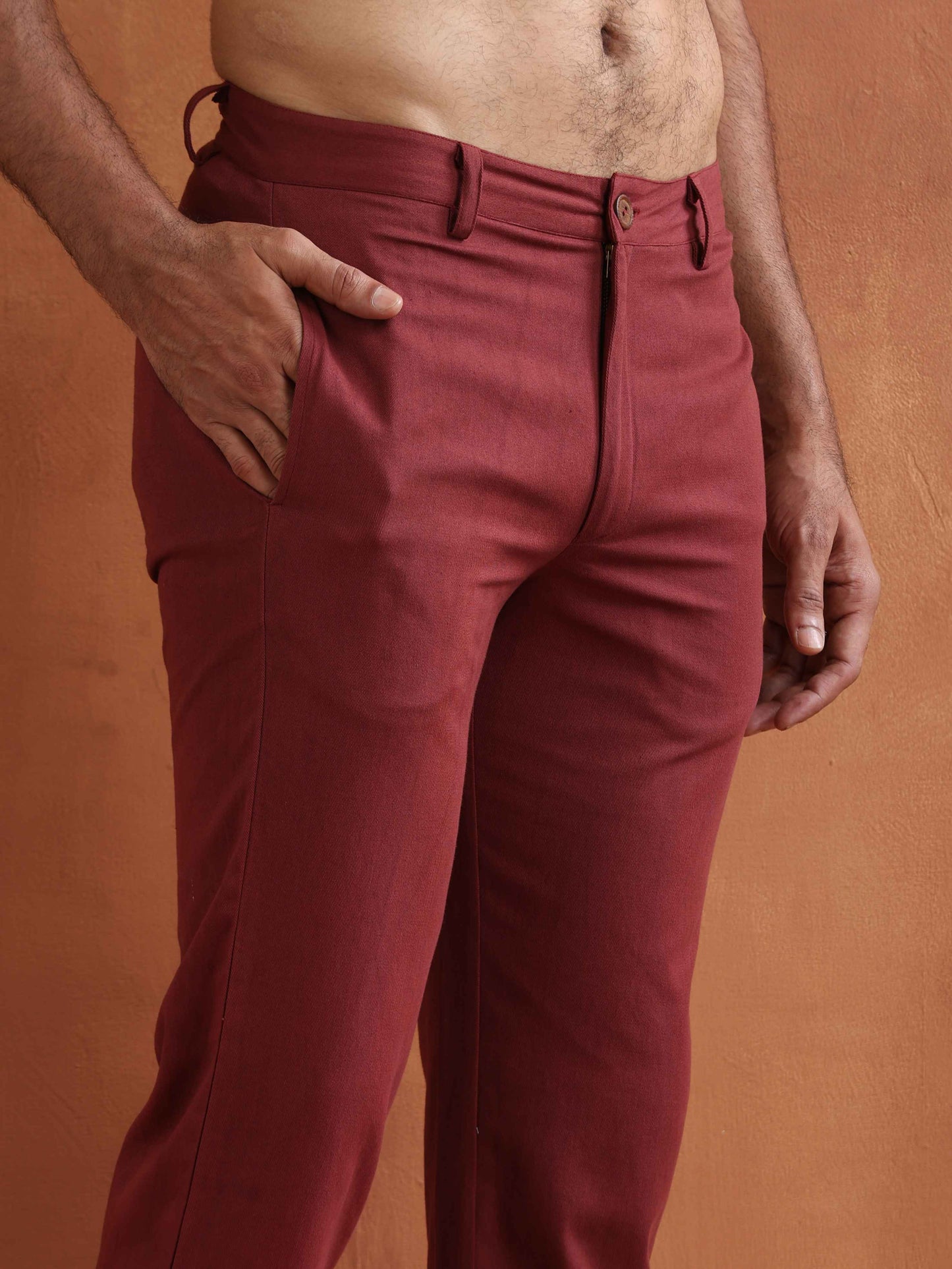 trueBrowns Men's Rust Cotton Twill Pants | Swadesiicart