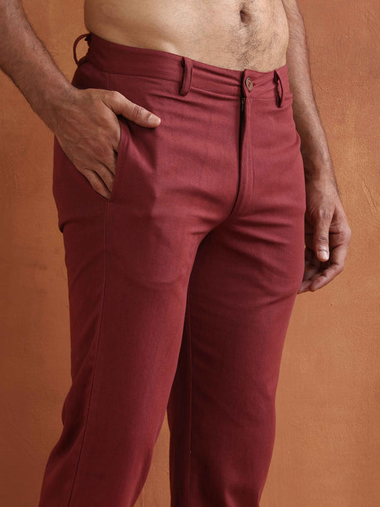 trueBrowns Men's Rust Cotton Twill Pants | Swadesiicart