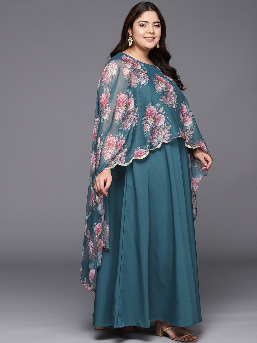 Ahalyaa Plus Size Boat Neck Maxi Ethnic Dress | Swadesiicart