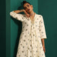 trueBrowns Ivory Blue Floral Cotton Front Gathered Kurta Pant Set | Swadesiicart