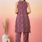 InWeave Maroon Navy Ajrakh Foil Round Neck Kurta Pant Set - Swadesiicart