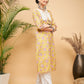 InWeave Women's Lime Pink Print Patch Cotton Straight Kurta - Swadesiicart