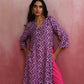 trueBrowns Purple Muslin Silk Printed Kurta Set | Swadesiicart