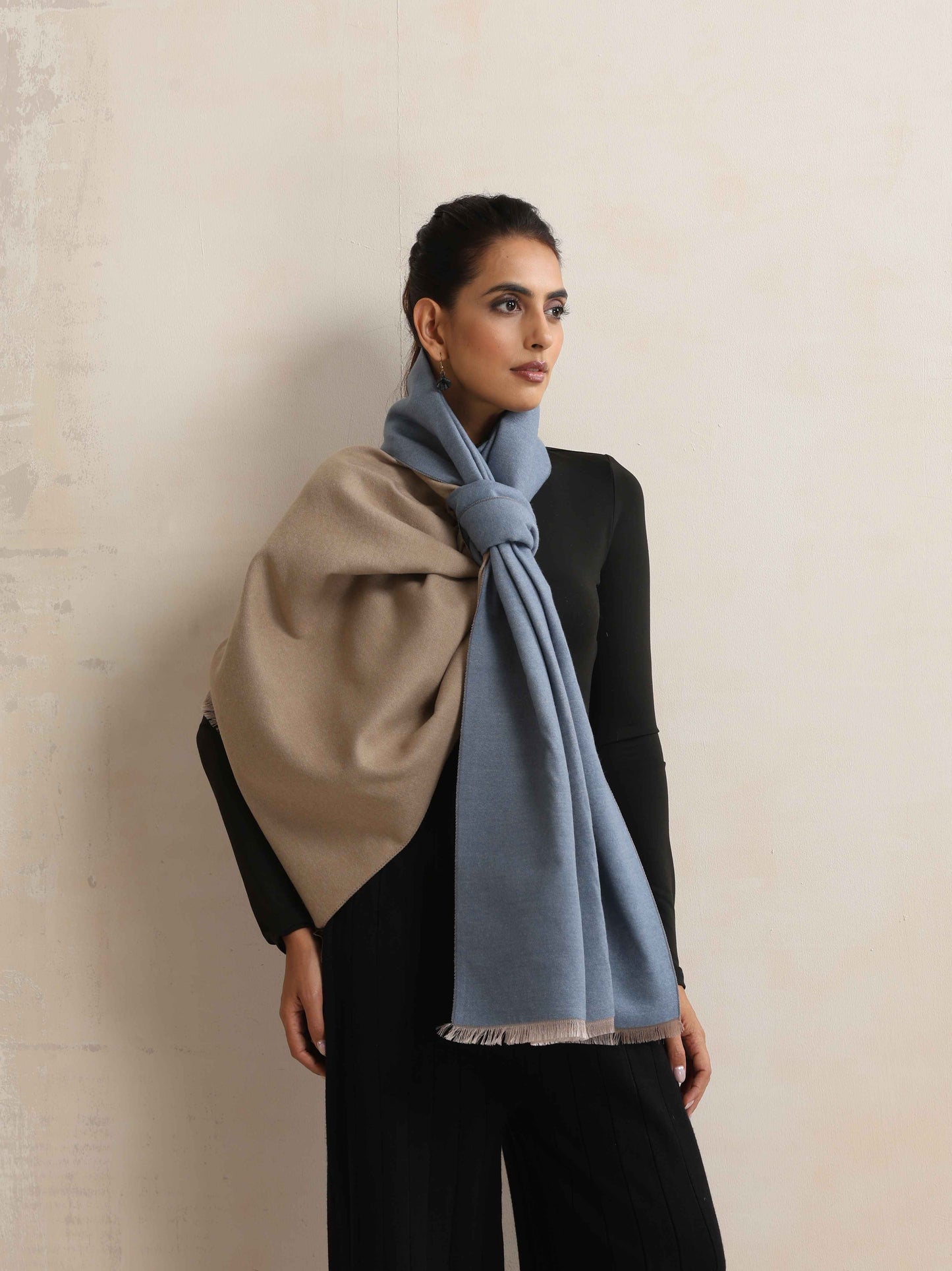 trueBrowns Blue Reversible Woollen Stole | Swadesiicart