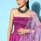 InWeave Purple Off Shoulder Silk Kurta Set -Mauve Hand Painted Dupatta - Swadesiicart