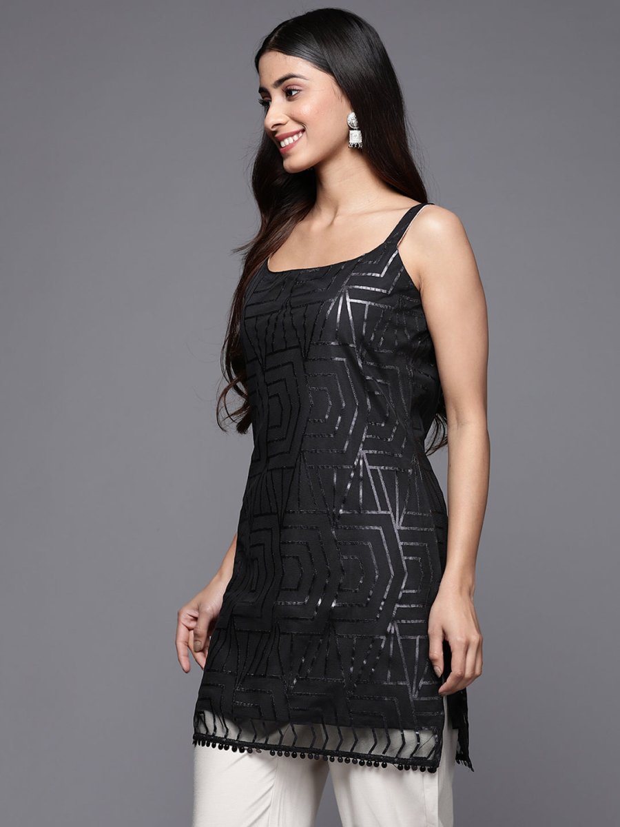 Ahalyaa Square Neck Printed Embellished Crepe Tunic | Swadesiicart