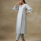 trueBrowns Grey Bandhani Printed Silk Yoke Kurta Pant Set | Swadesiicart
