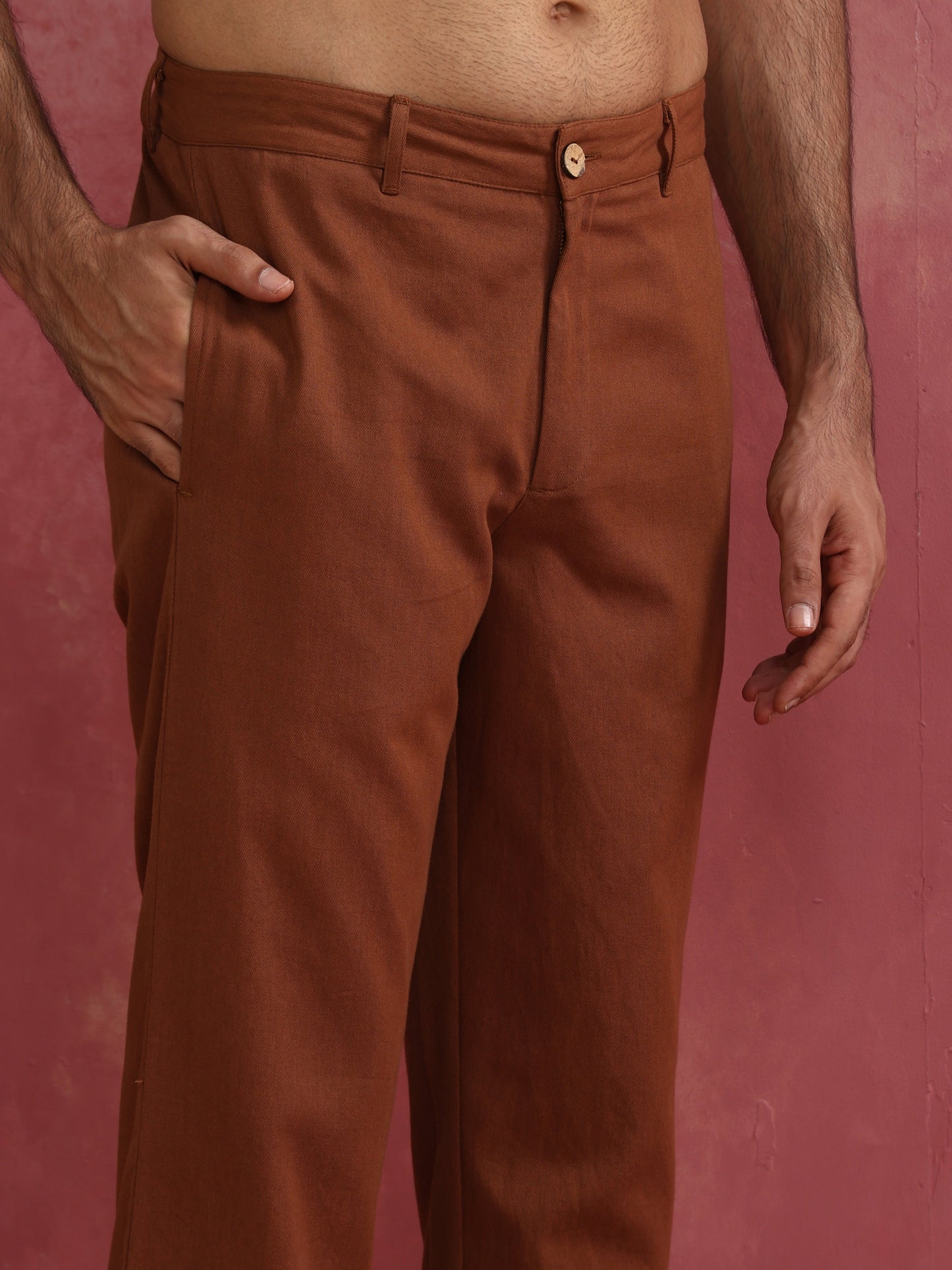 trueBrowns Men's Brown Cotton Twill Pants | Swadesiicart