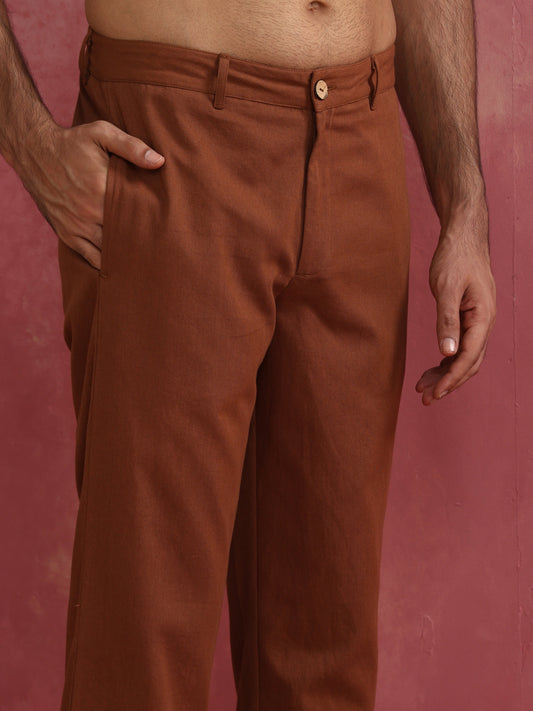 trueBrowns Men's Brown Cotton Twill Pants | Swadesiicart