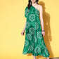 InWeave Women's Green Bandhani Motif One Shoulder Palazzo Set - Swadesiicart