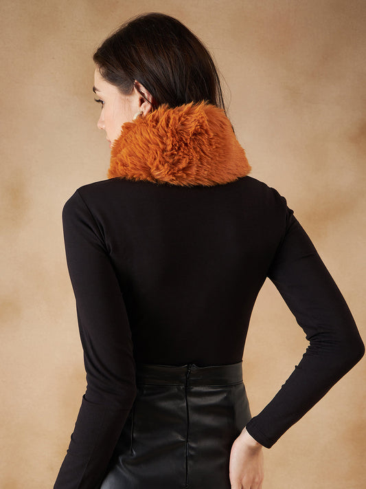 InWeave Women's Carrot Orange Fur Neckpiece - Swadesiicart