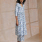 trueBrowns White With Overall Blue Print Cotton Slit Gathered Kurta Set | Swadesiicart