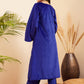 InWeave Women's Royal Blue V Neck Asymmetrical Pleated Velvet Kurta Set - Swadesiicart
