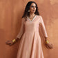 trueBrowns Blush Pink Tissue Flared Anarkali Kurta Set | Swadesiicart