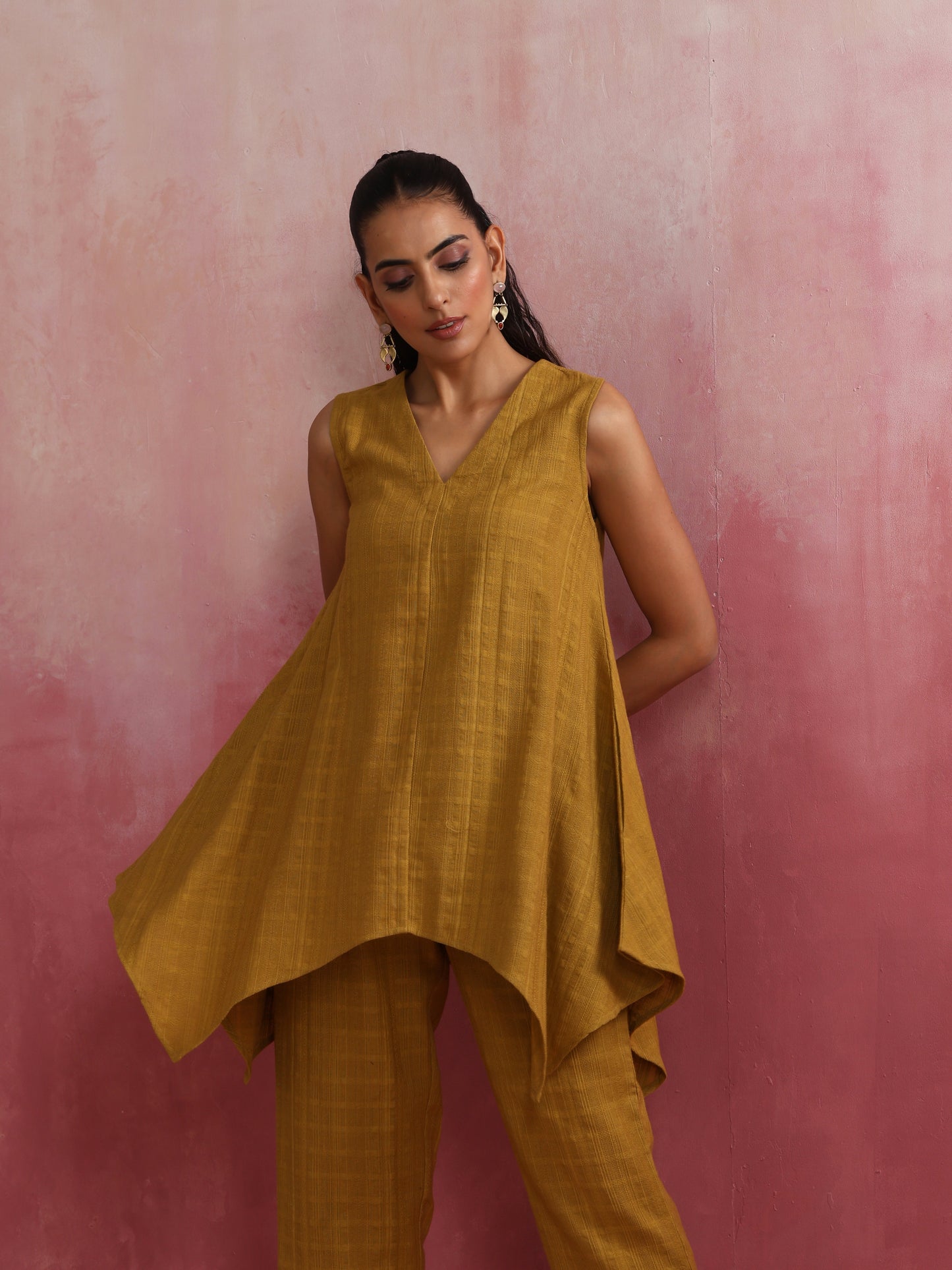 trueBrowns Mustard Cotton Dobby Co-ord set - Swadesiicart