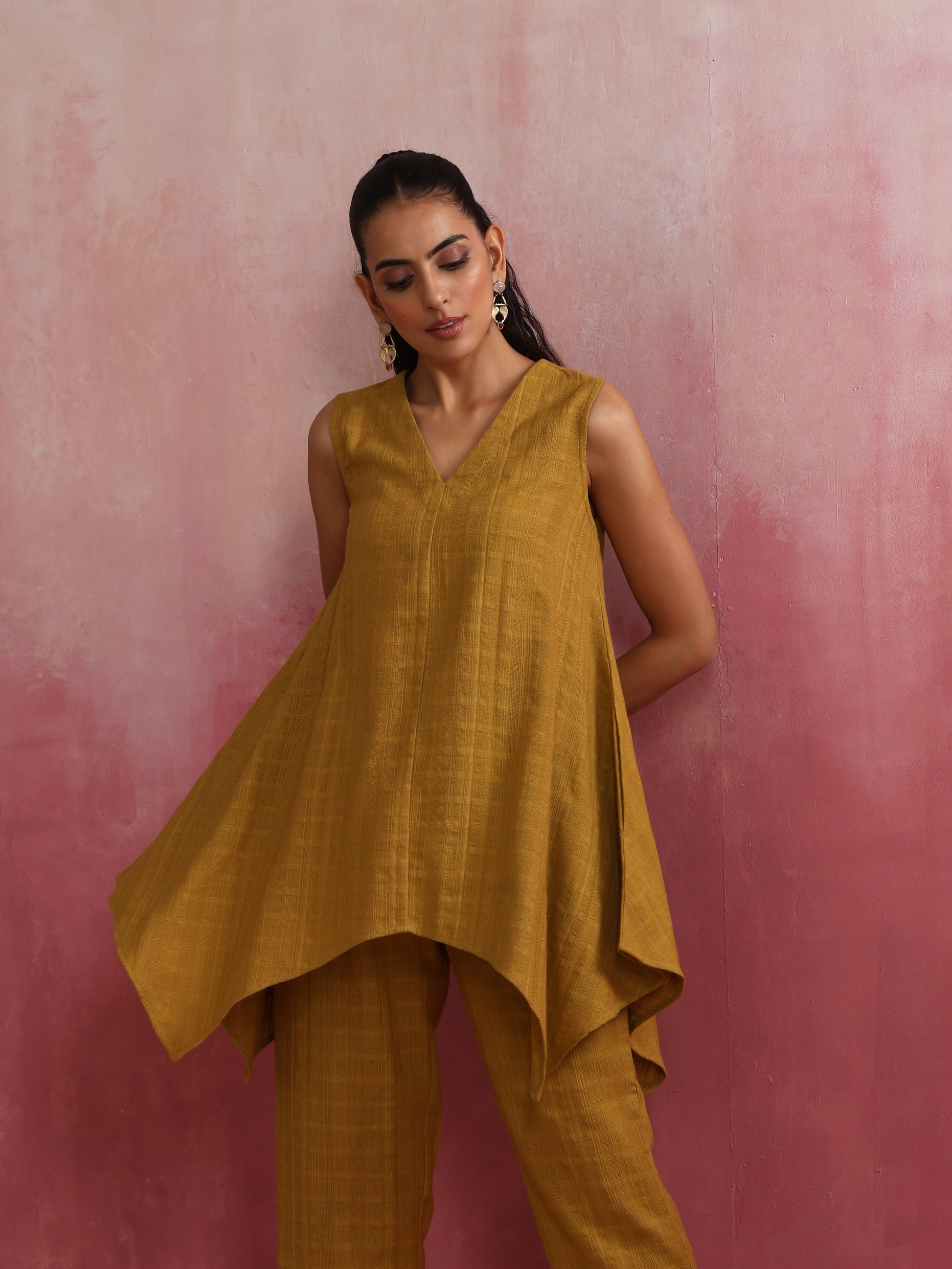 trueBrowns Mustard Cotton Dobby Co-ord set - Swadesiicart