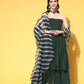 InWeave Women's Green Mirror Work Off Shoulder Kurta Set With Dupatta - Swadesiicart