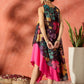 InWeave Black Floral Fuchsia Asymmetrical Dress - Swadesiicart