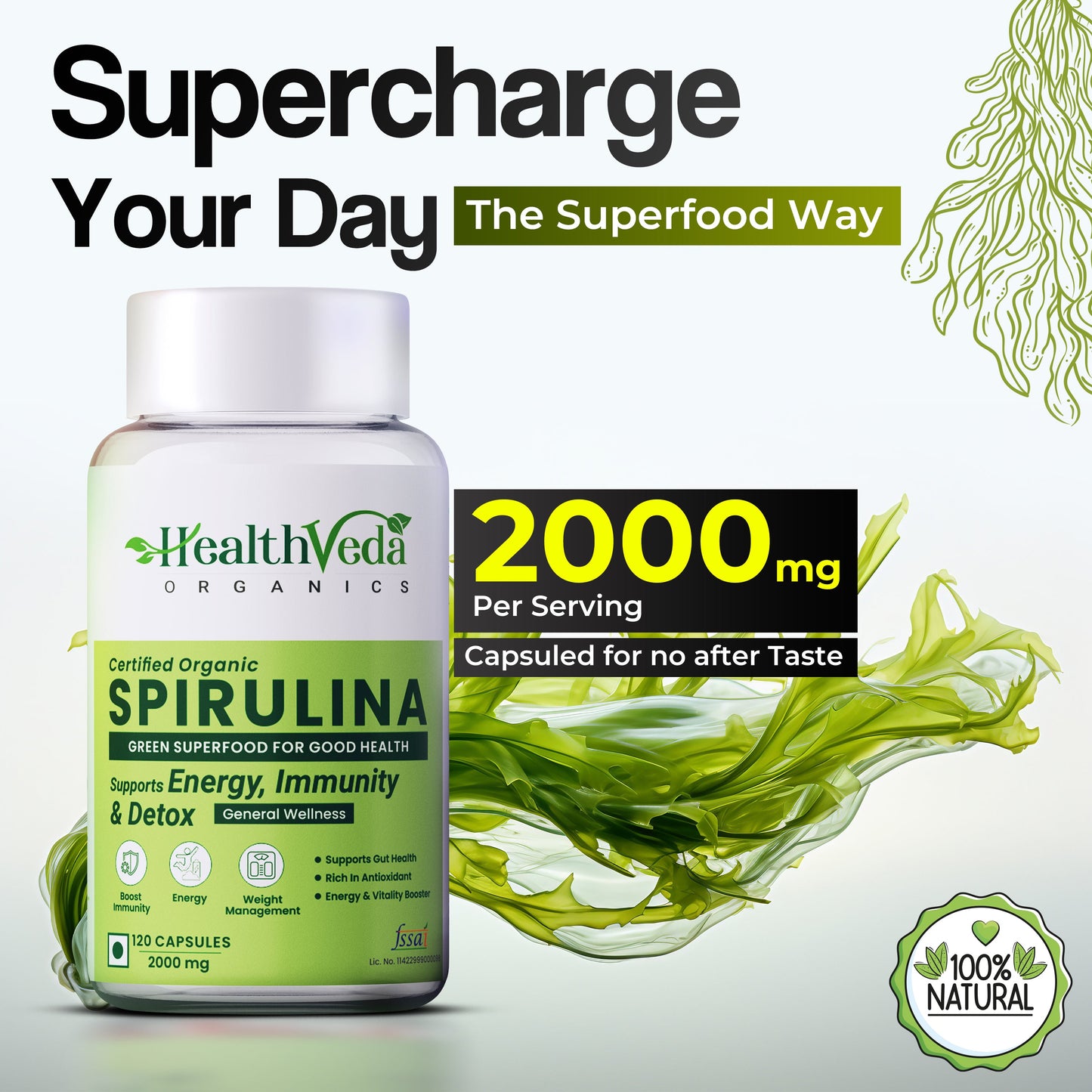Health Veda Organics Spirulina Capsules - Swadesiicart