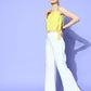 InWeave Women's Camel Brown Cream Pant Coord Set With Lime Green Crop Top - Swadesiicart