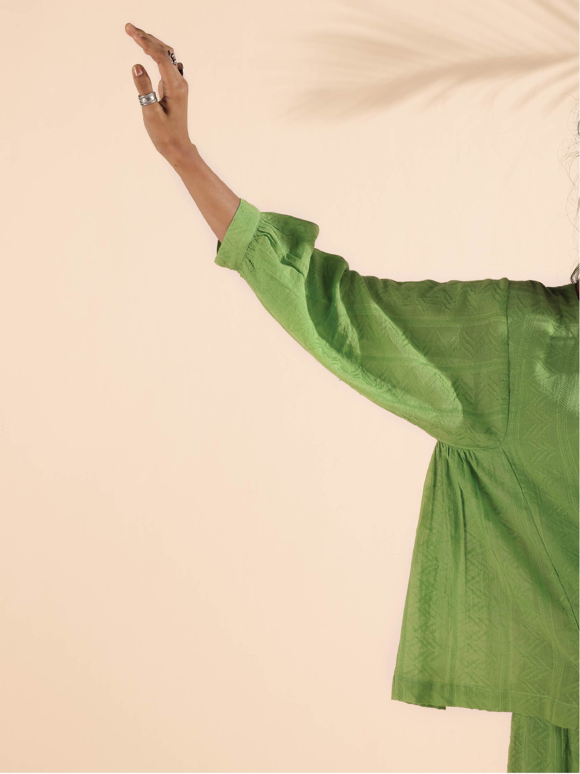 trueBrowns Green Cotton Dobby Short Co-ord Set - Swadesiicart