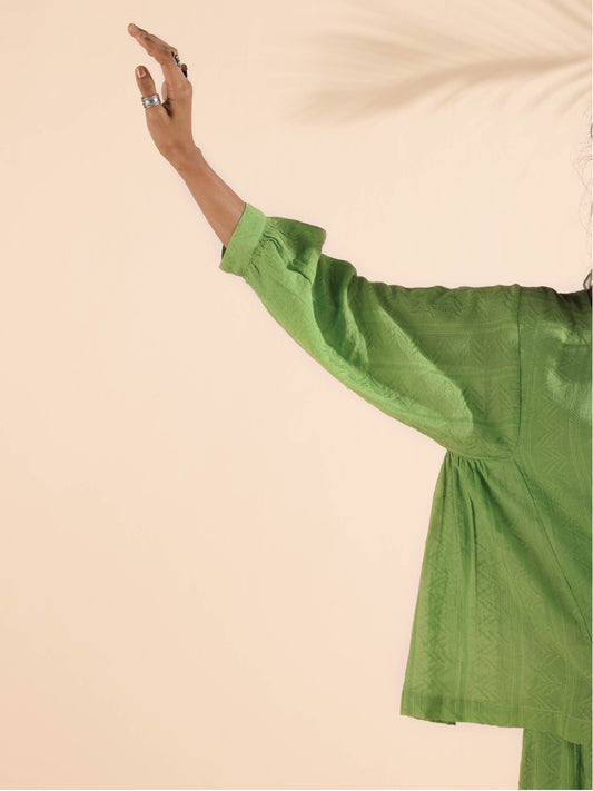trueBrowns Green Cotton Dobby Short Co-ord Set - Swadesiicart