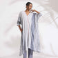 trueBrowns Off-White Cotton Multi Stripe Flared Kurta Set | Swadesiicart