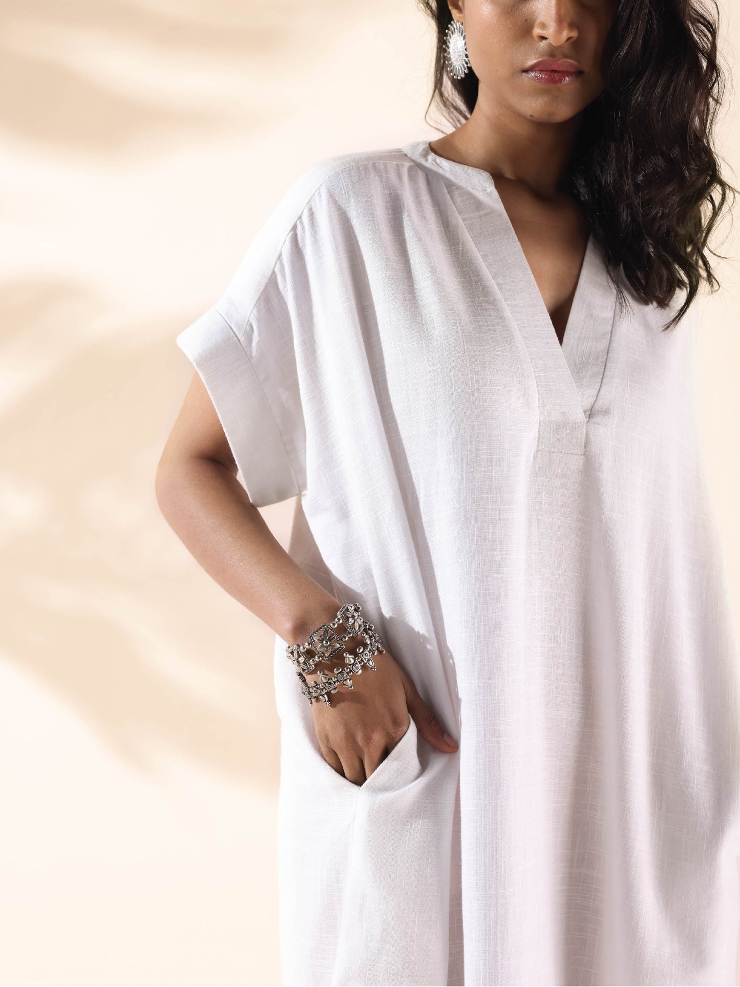 trueBrowns White Cotton Oversized Dress | Swadesiicart