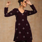 trueBrowns Wine Velvet Embroidered Co-ord Set - Swadesiicart