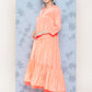 InWeave Women's Peach Tiered Kurta Set With White Pink Lotus Cr Dupatta - Swadesiicart