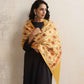 trueBrowns Mustard Embroidered Woollen Stole | Swadesiicart