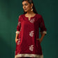 trueBrowns Maroon Floral Viscose Silk High Low Co-ord Set - Swadesiicart