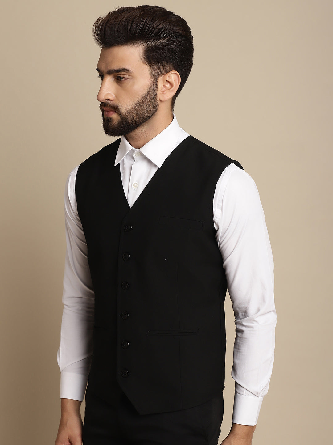 Even Apparels Men's Black Waistcoat with welt pockets | Swadesiicart